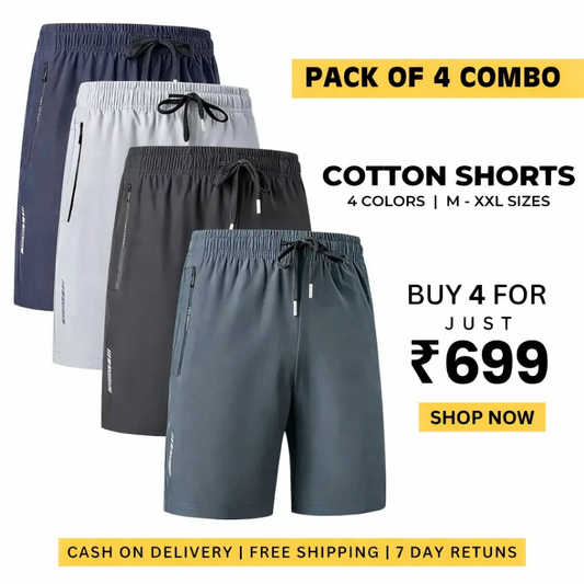 Pack of 4 Stretchable Premium High-Quality Cotton Shorts For Men